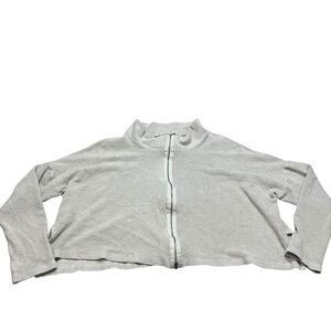 Bryn Walker Women Viscose Grey Cream Full Zip Sweater Size Medium Boho Oversized